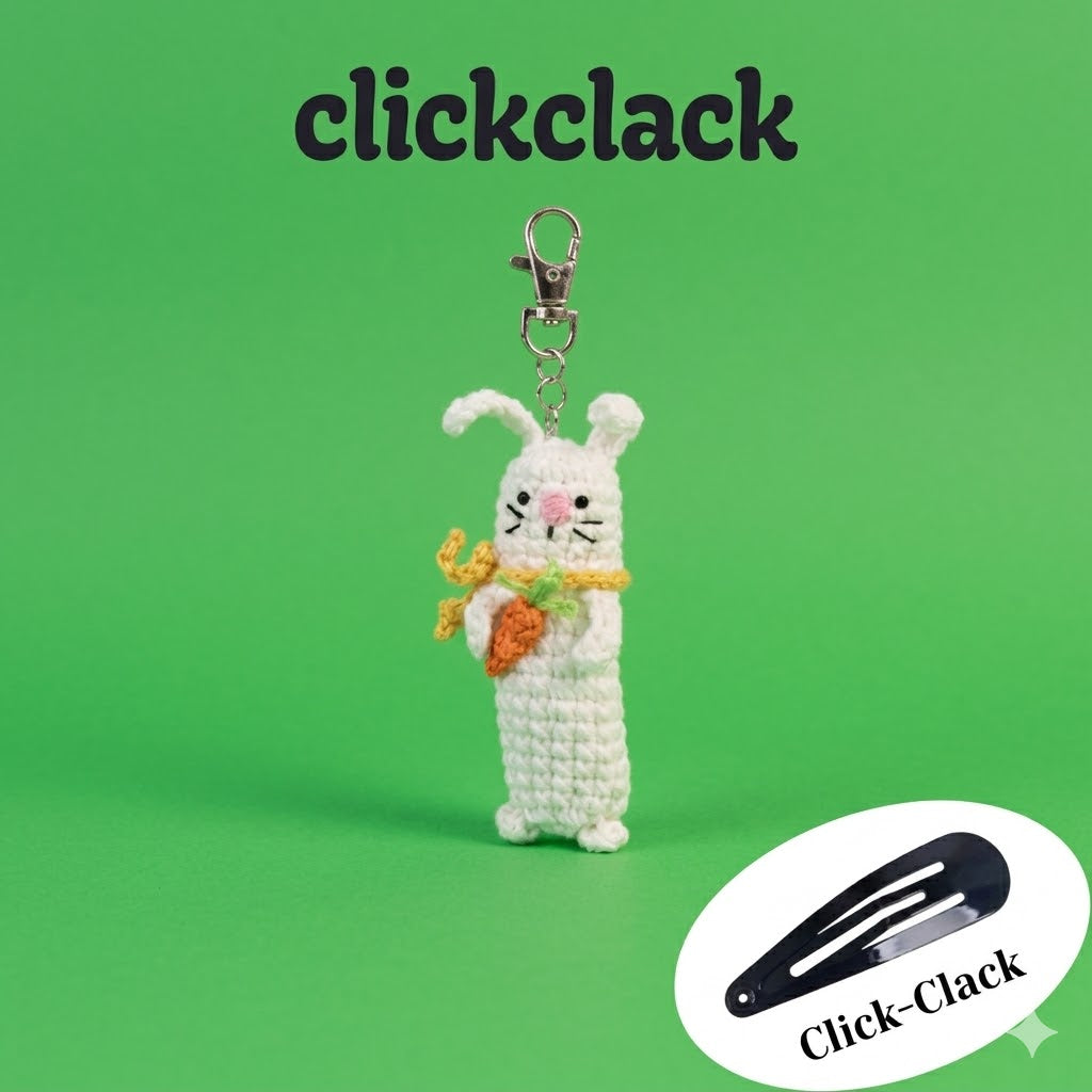Handmade Crochet Sensory Fidget Keychains - Satisfying 'Click-Clack' Bunny, Carrot, Pickle - Cozy Gift for Stress Relief, ADHD, Anxiety
