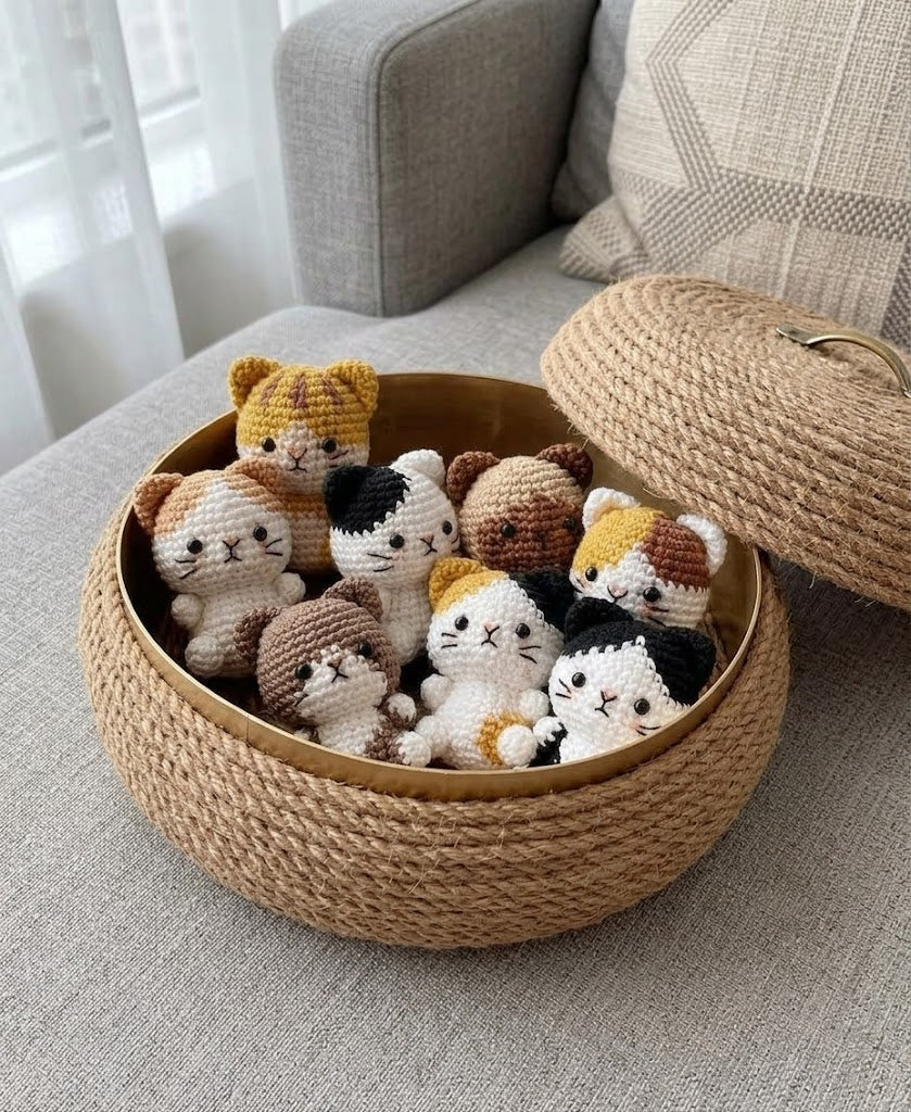 WoolyArtis™ -Tiny Crochet Cat Plushie – Handmade Amigurumi Kitten Keychain Charm