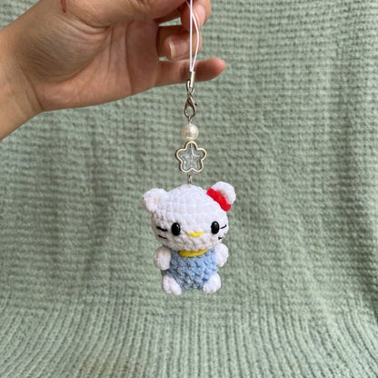 WoolyArtis™ -Cute Crochet Hello Kitty Keychain – Handmade Amigurumi Plush Bag Charm