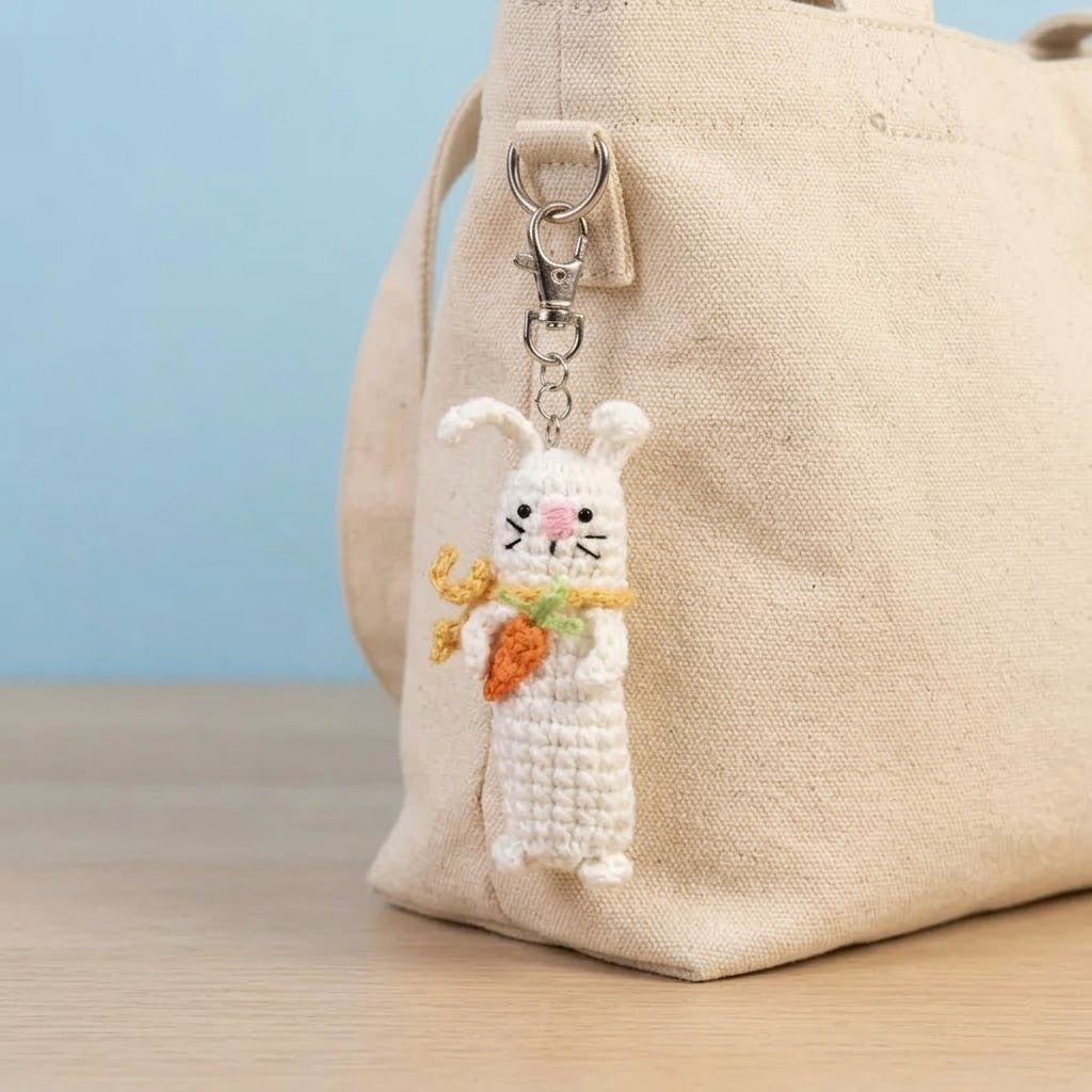 Handmade Crochet Sensory Fidget Keychains - Satisfying 'Click-Clack' Bunny, Carrot, Pickle - Cozy Gift for Stress Relief, ADHD, Anxiety