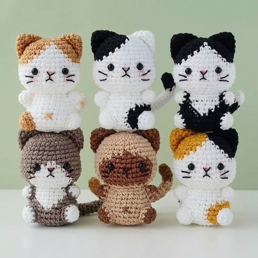 WoolyArtis™ -Tiny Crochet Cat Plushie – Handmade Amigurumi Kitten Keychain Charm