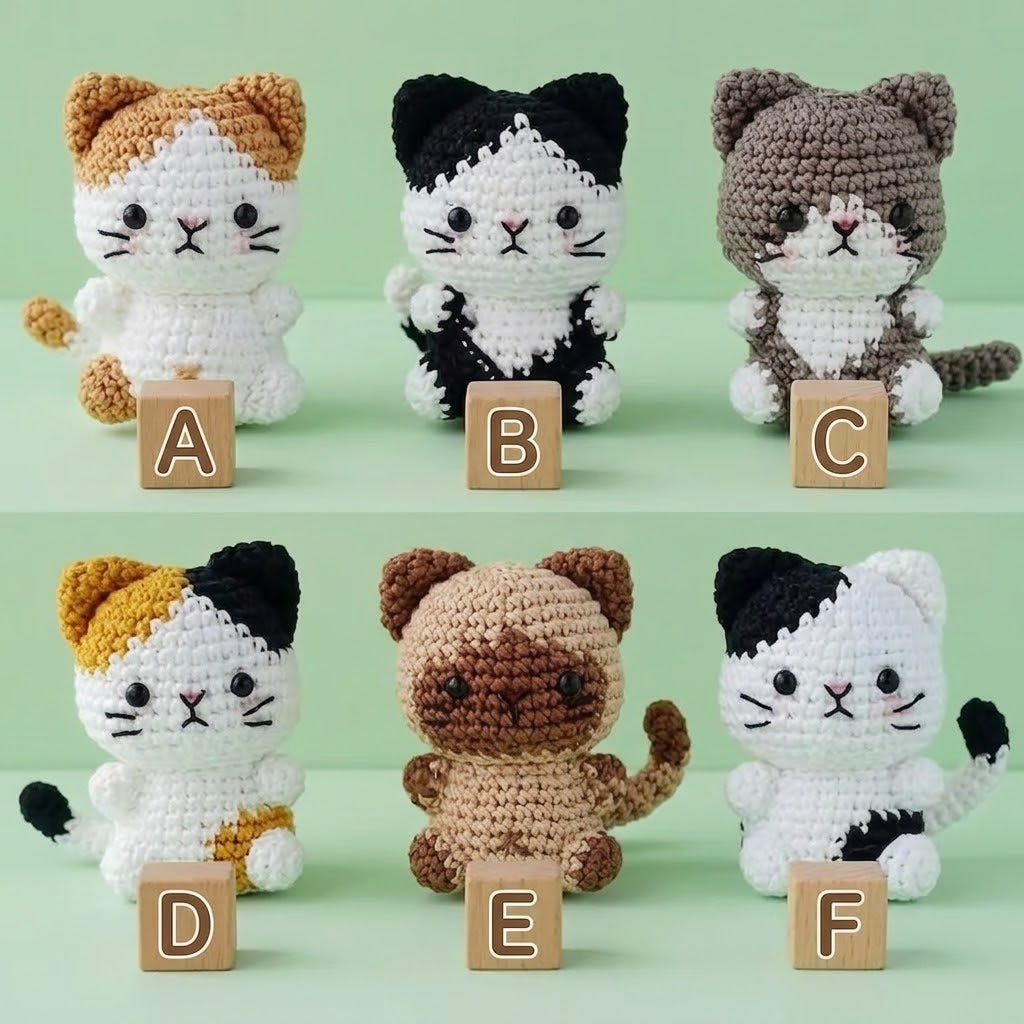 WoolyArtis™ -Tiny Crochet Cat Plushie – Handmade Amigurumi Kitten Keychain Charm