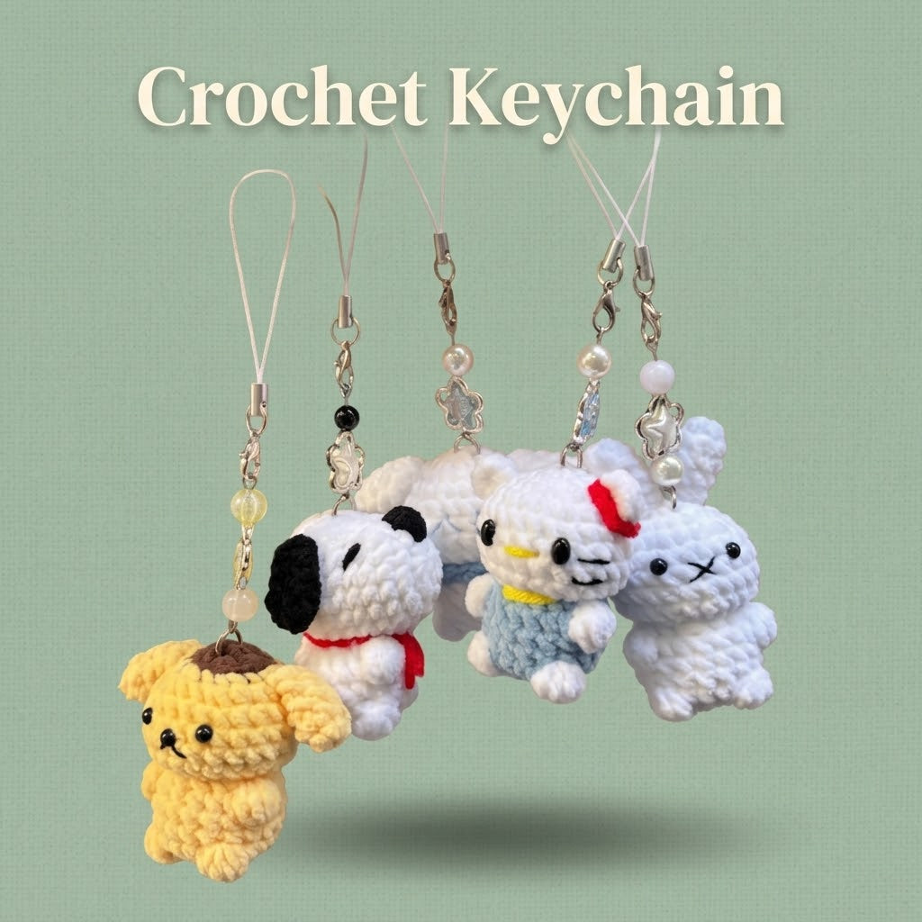 WoolyArtis™ -Cute Crochet Hello Kitty Keychain – Handmade Amigurumi Plush Bag Charm
